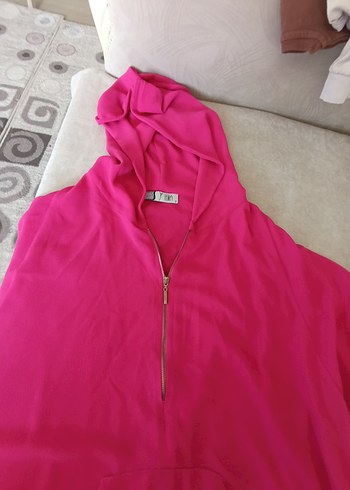 Pembe Yarım Fermuarlı Kadın Sweatshirt - Görsel 3