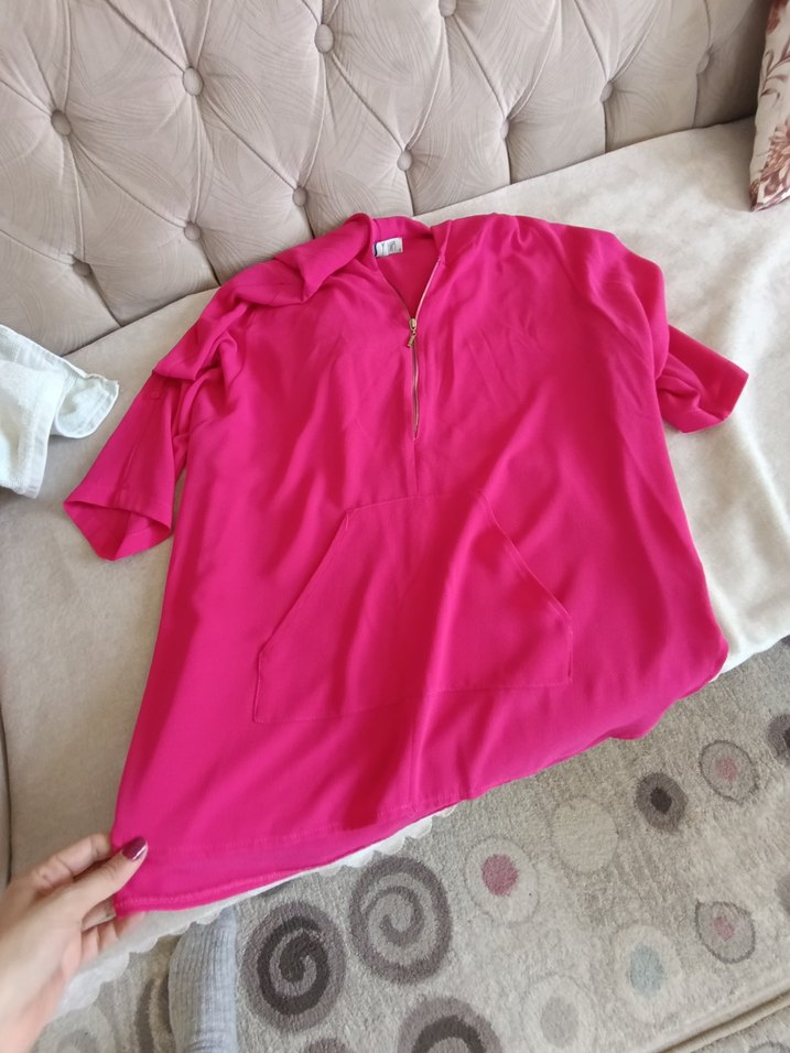 Pembe Yarım Fermuarlı Kadın Sweatshirt - Görsel 2