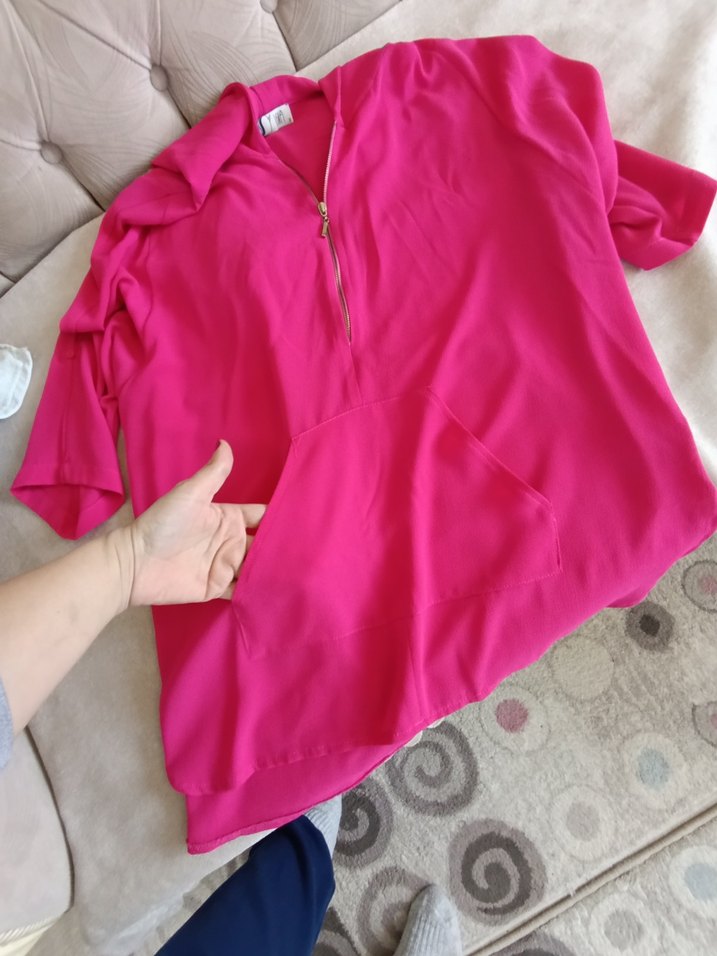 Pembe Yarım Fermuarlı Kadın Sweatshirt - Görsel 5