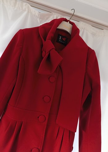 Bordo düğmeli uzun kaban - Görsel 5