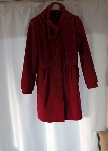 Bordo düğmeli uzun kaban - Görsel 3