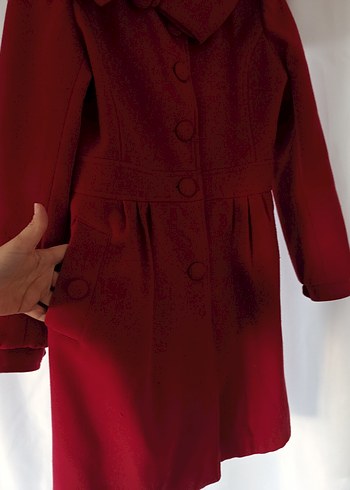 Bordo düğmeli uzun kaban - Görsel 7