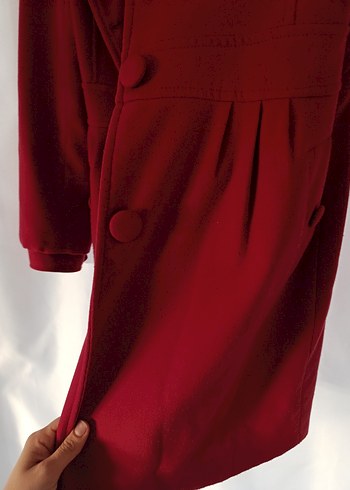 Bordo düğmeli uzun kaban - Görsel 11