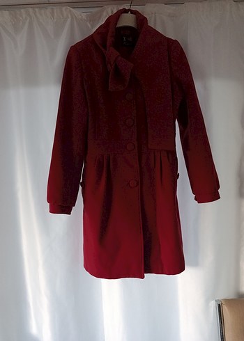 Bordo düğmeli uzun kaban - Görsel 2