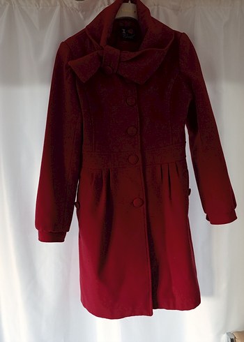 Bordo düğmeli uzun kaban - Görsel 4