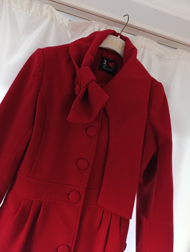 Bordo düğmeli uzun kaban - Görsel 5