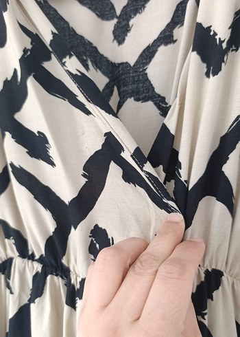 Bej Siyah Bağlama Desenli Bohem Uzun Elbise - Görsel 5