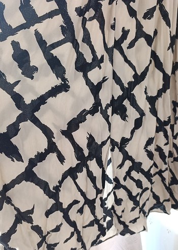 Bej Siyah Bağlama Desenli Bohem Uzun Elbise - Görsel 3