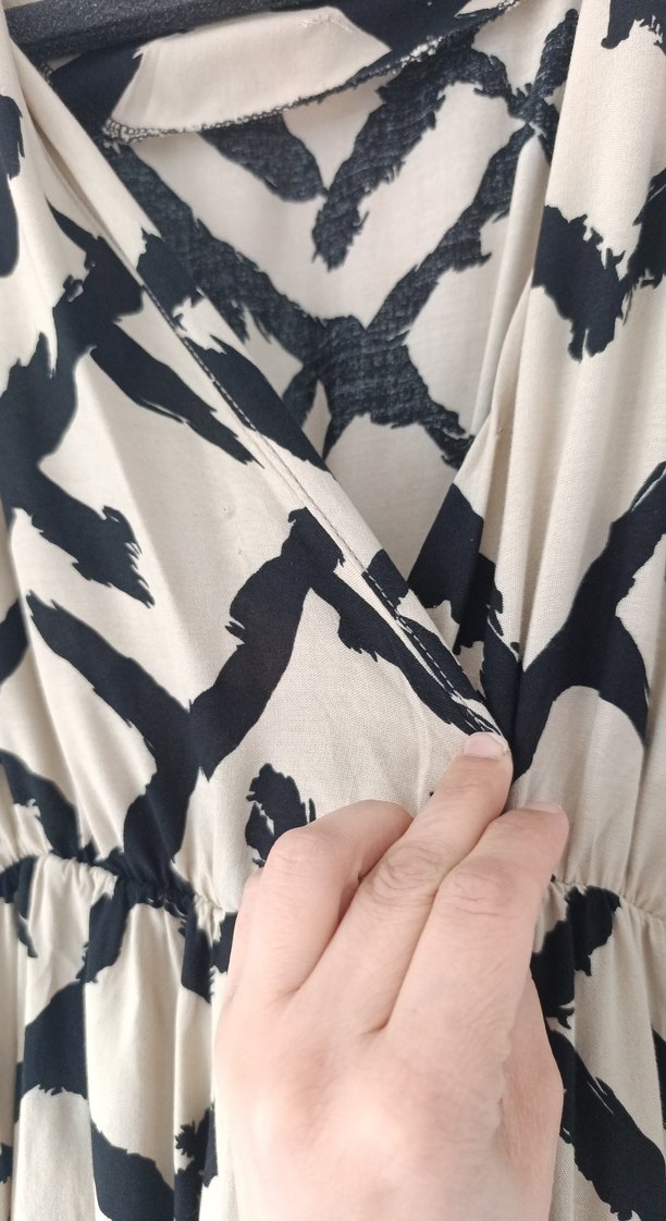 Bej Siyah Bağlama Desenli Bohem Uzun Elbise - Görsel 5