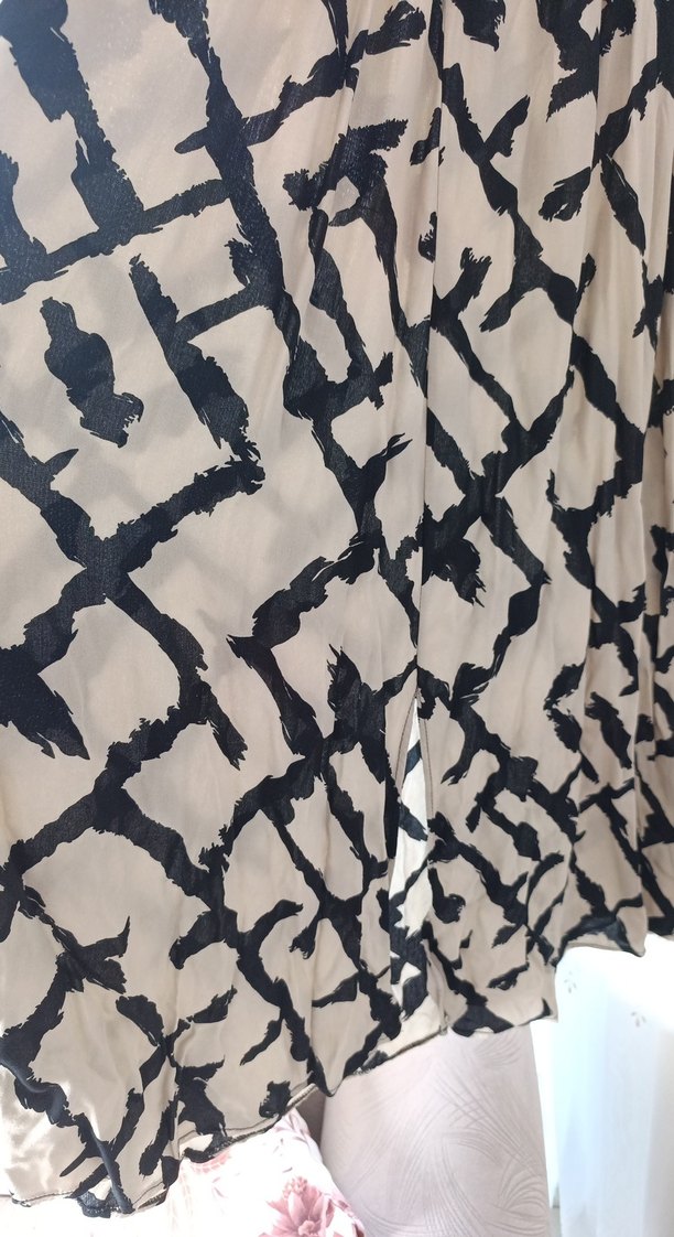 Bej Siyah Bağlama Desenli Bohem Uzun Elbise - Görsel 3