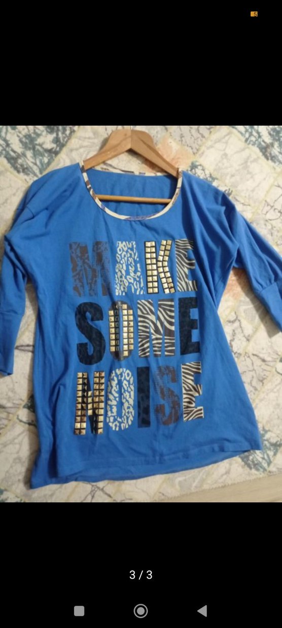 Mavi Uzun Kollu Payetli Salaş Kadın Tişört - Görsel 2