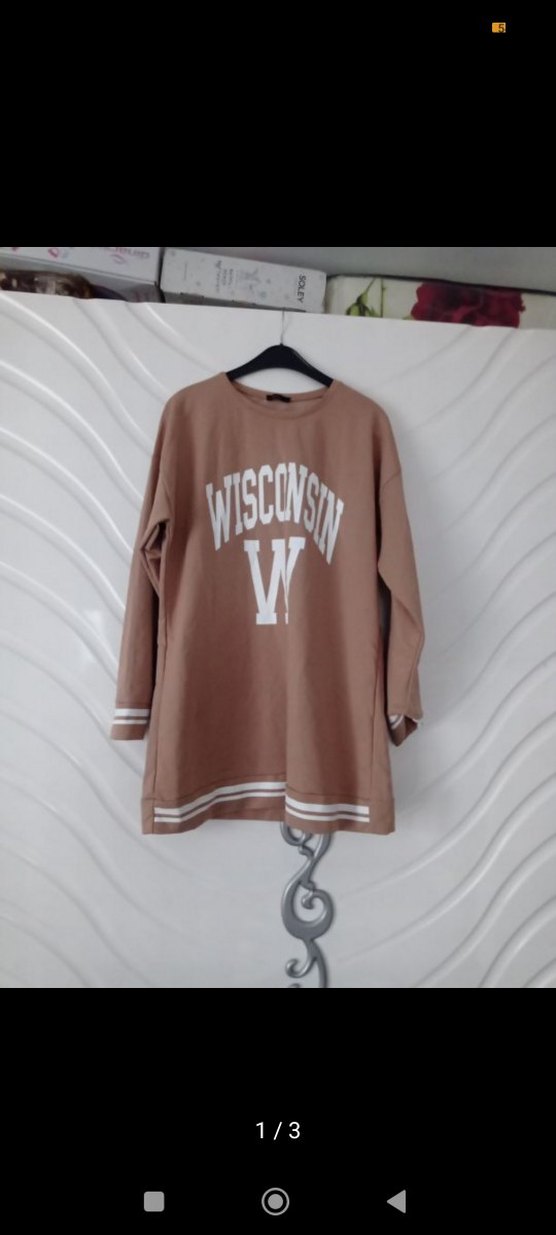 Uzun Kollu Kahverengi Baskılı Kadın Sweatshirt - Görsel 2