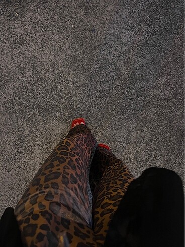 Leopar parlak saten pantolon