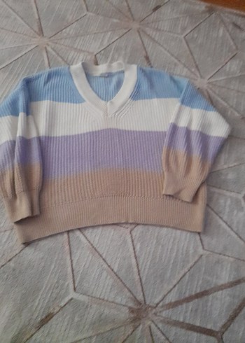 V Yaka Pastel Renkli Kadın Triko Kazak