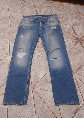 Erkek Gri Mavi Yırtık Bol Kesim Kot Pantolon