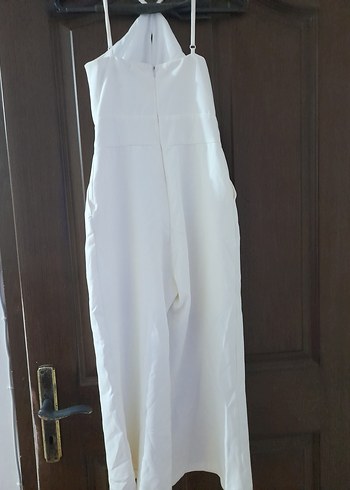 Beyaz Askısız Uzun Kadın Tulum - Görsel 4