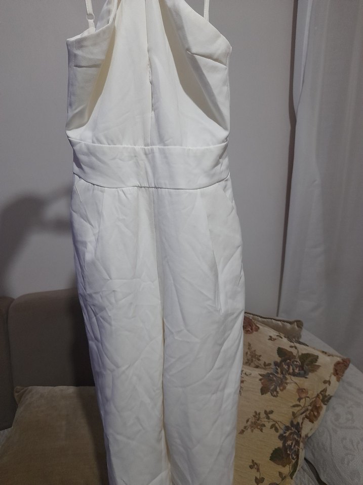 Beyaz Askısız Uzun Kadın Tulum - Görsel 5