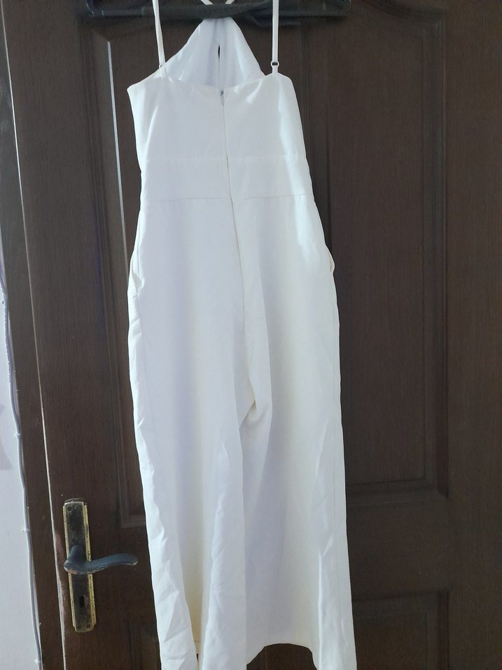 Beyaz Askısız Uzun Kadın Tulum - Görsel 4