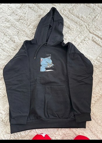 Gri Örgü Kedi Temalı Streetwear Sweatshirt - Görsel 2