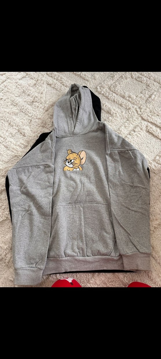 Gri Örgü Kedi Temalı Streetwear Sweatshirt - Görsel 3