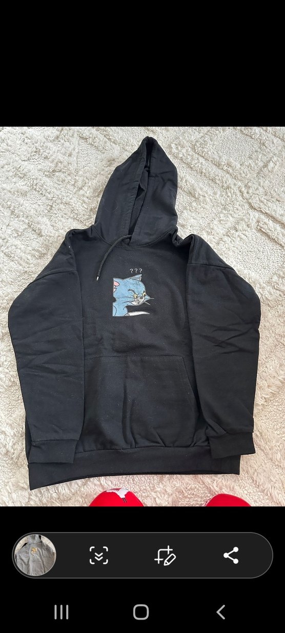 Gri Örgü Kedi Temalı Streetwear Sweatshirt - Görsel 2