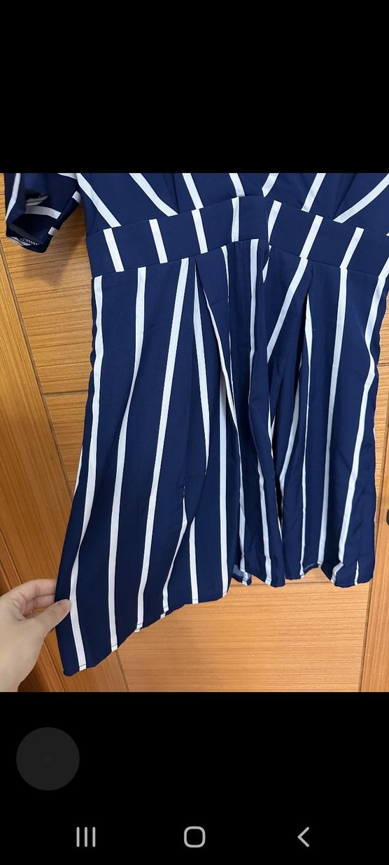 Lacivert Çizgili V Yaka  elbise - Görsel 3