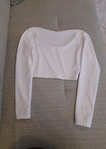 Beyaz Uzun Kollu Crop Top - Görsel 4