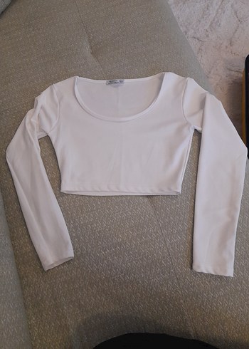 Beyaz Uzun Kollu Crop Top - Görsel 2