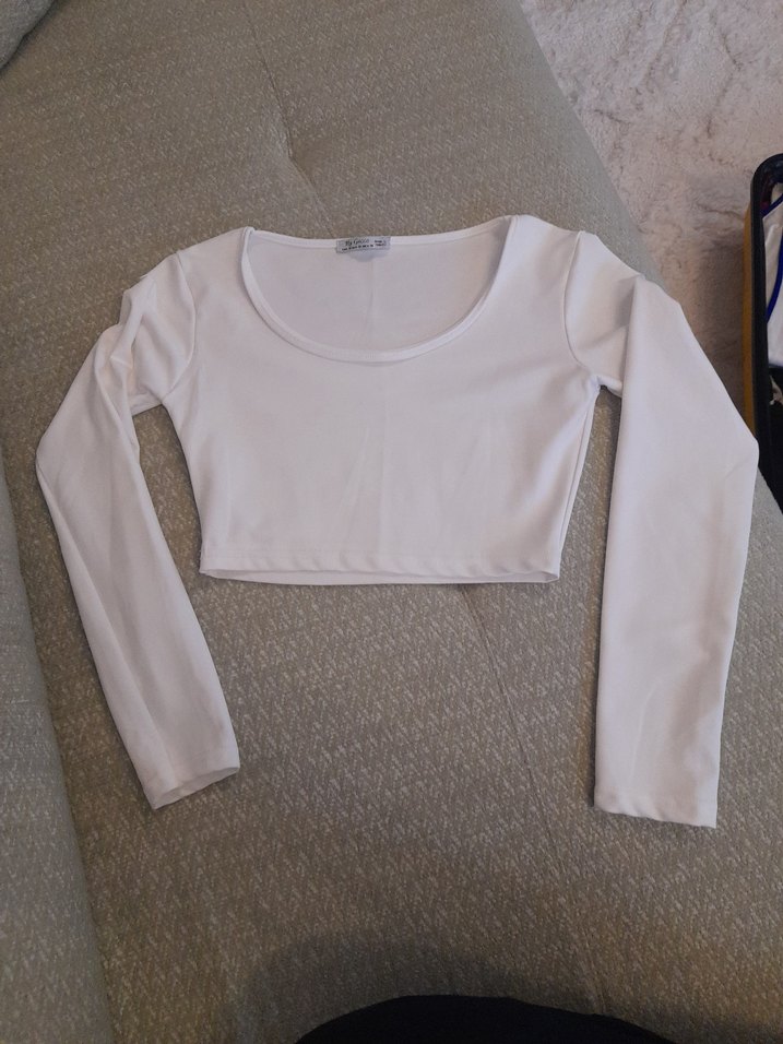 Beyaz Uzun Kollu Crop Top - Görsel 2