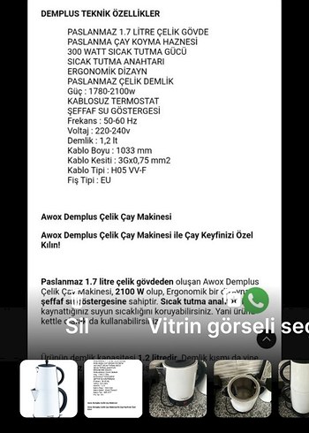 Diğer Beyaz Elektrikli Çay Makinesi