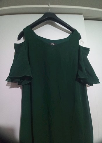 ABIYE Yeşil Midi Omuz Açık Salaş Elbise - Görsel 3