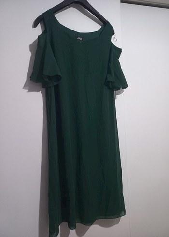 ABIYE Yeşil Midi Omuz Açık Salaş Elbise - Görsel 2