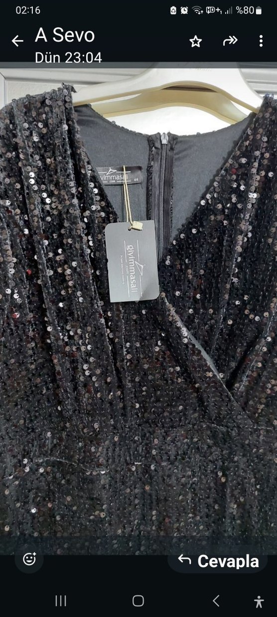 Siyah Payetli Uzun V Yaka Kadın Elbise - Görsel 2