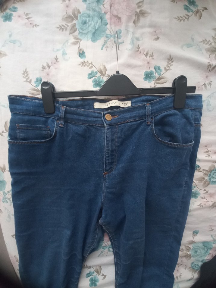 Kadın Mavi Bol Kesim Midi Kot Pantolon - Görsel 4