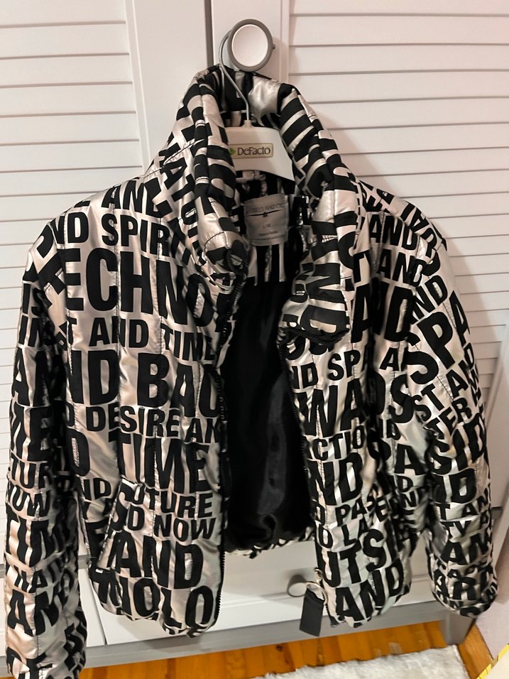 Sokak Stili Baskılı Siyah Gri Kadın Ceket - Görsel 3