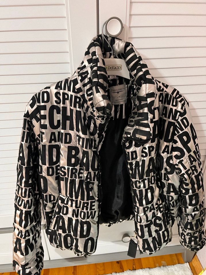 Sokak Stili Baskılı Siyah Gri Kadın Ceket - Görsel 2