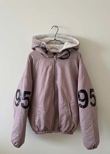 Kadın Bej Kapüşonlu Baskılı Spor Mont - Görsel 2