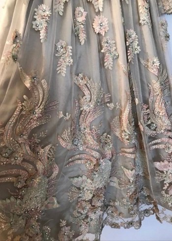 Bej Nakışlı Uzun Kollu Vintage Abiye - Görsel 6