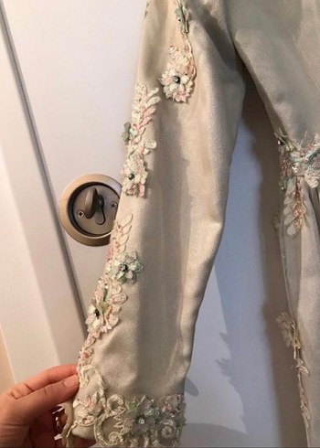 Bej Nakışlı Uzun Kollu Vintage Abiye - Görsel 7