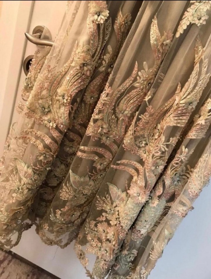 Bej Nakışlı Uzun Kollu Vintage Abiye - Görsel 3