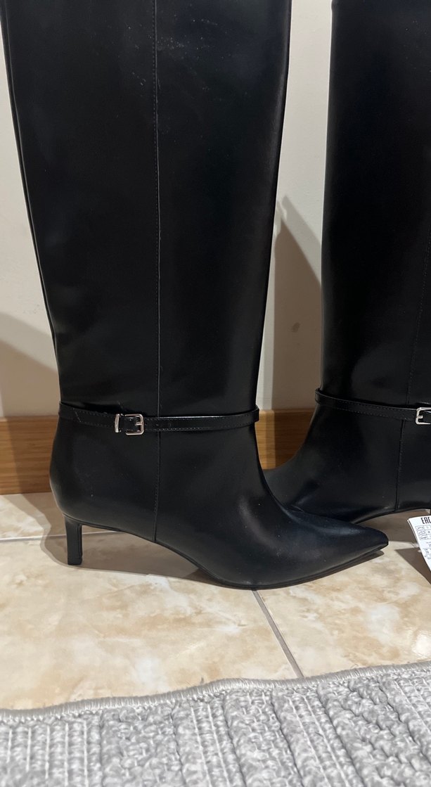 Pull and Bear bantlı kısa sivri topuklu yüksek çizme - Görsel 2