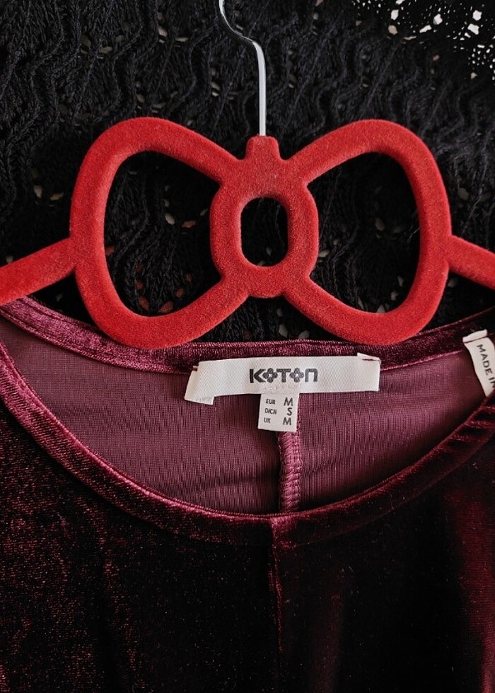 Koton Bordo Kadife Elbise - Görsel 3