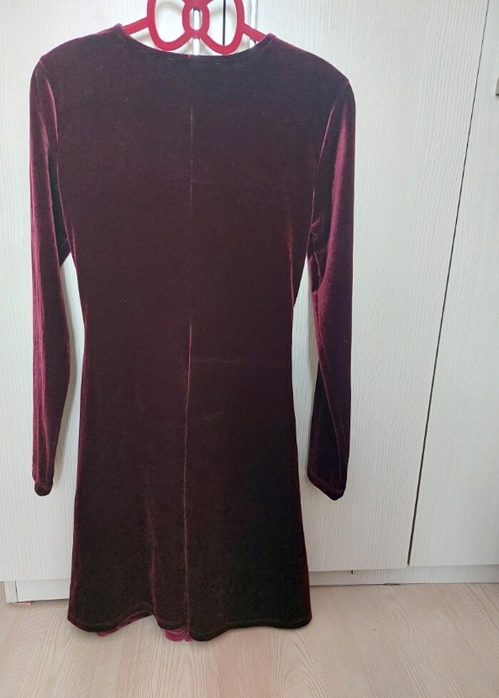 Koton Bordo Kadife Elbise - Görsel 2