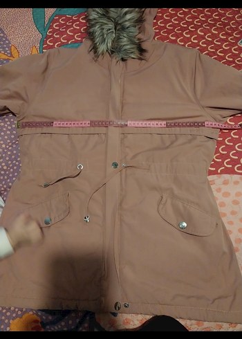 Pembe Kadın Midi Kışlık Kürklü Kapüşonlu mont - Görsel 2