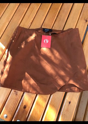 Kahverengi Süet Mini Etek