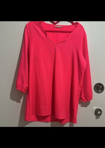 Pembe V Yakalı Salaş Kadın Bluz