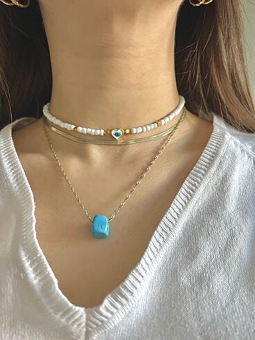 Kalp nazar boncuklu beyaz choker