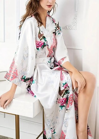 Uzun, Bohem Çiçek Desenli Kadın Sabahlık - Görsel 3