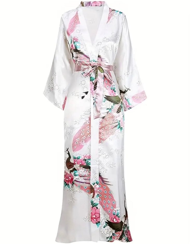 Uzun, Bohem Çiçek Desenli Kadın Sabahlık - Görsel 2