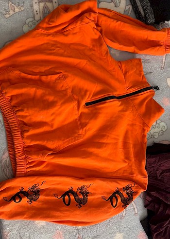 Addax Turuncu Kapusonlu Dragonlu Sweatshirt